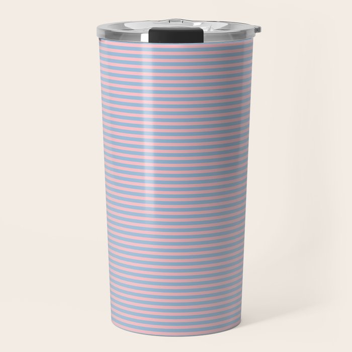 Ultra Fine Stripes Light Blue and Baby Pink Pattern Travel Mug Gallery Image 1