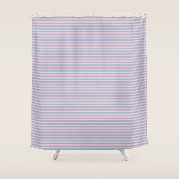 Ultra Fine Stripes Light Blue and Baby Pink Pattern Shower Curtain Gallery Image 1