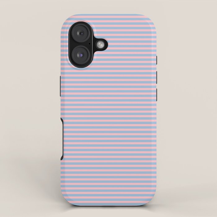 Ultra Fine Stripes Light Blue and Baby Pink Pattern iPhone Case Gallery Image 1