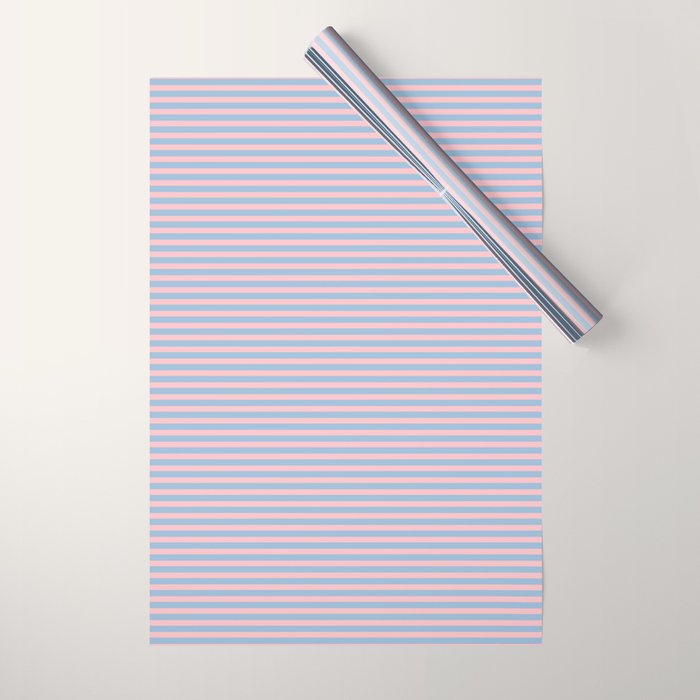 Ultra Fine Stripes Light Blue and Baby Pink Pattern Wrapping Paper Gallery Image 1