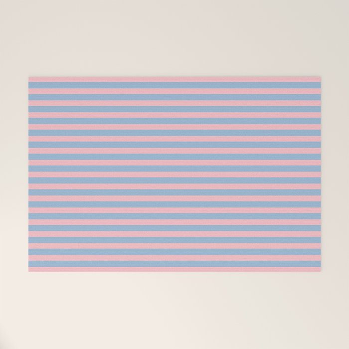 Ultra Fine Stripes Light Blue and Baby Pink Pattern Welcome Mat Gallery Image 1