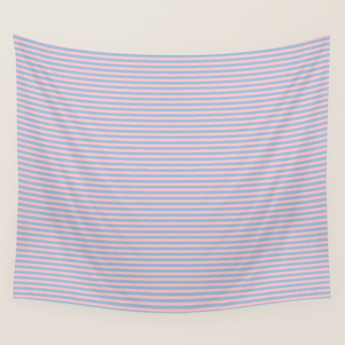 Ultra Fine Stripes Light Blue and Baby Pink Pattern Wall Tapestry Gallery Image 4