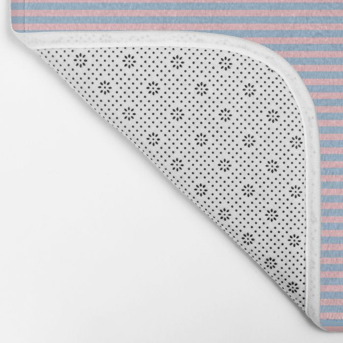 Ultra Fine Stripes Light Blue and Baby Pink Pattern Bath Mat Gallery Image 2