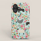 Farm animal sanctuary pig chicken cows horses sheep floral pattern gifts iPhone Case Gallery Image 1