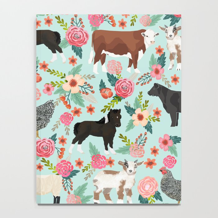 Farm animal sanctuary pig chicken cows horses sheep floral pattern gifts Notebook Gallery Image 4