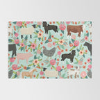 Farm animal sanctuary pig chicken cows horses sheep floral pattern gifts Rug Gallery Image 2