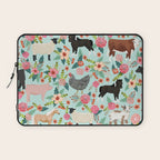 Farm animal sanctuary pig chicken cows horses sheep floral pattern gifts Laptop Sleeve Gallery Image 1