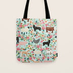 Farm animal sanctuary pig chicken cows horses sheep floral pattern gifts Tote Bag Gallery Image 1