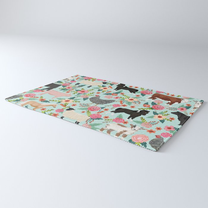 Farm animal sanctuary pig chicken cows horses sheep floral pattern gifts Rug Gallery Image 3
