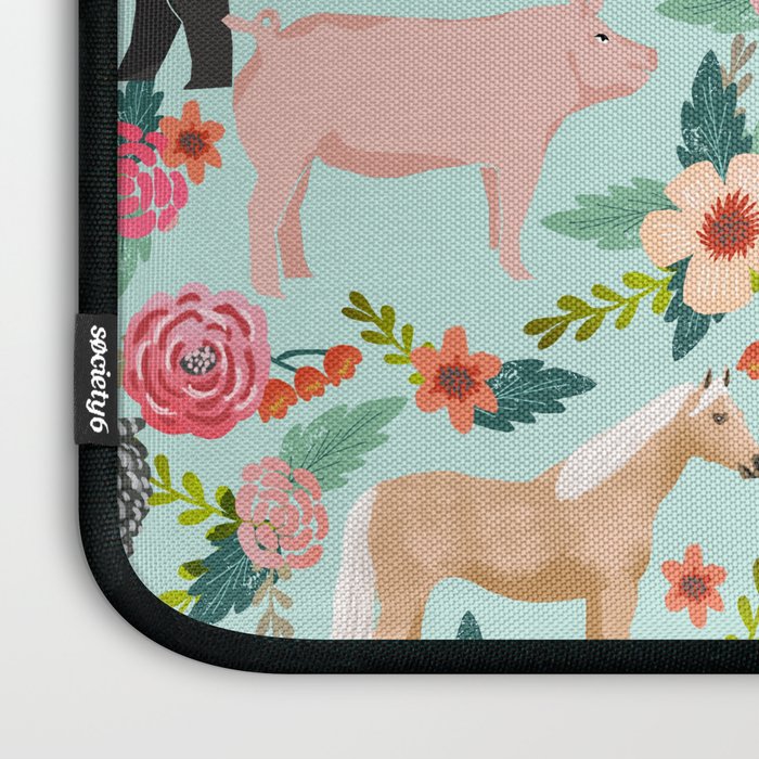 Farm animal sanctuary pig chicken cows horses sheep floral pattern gifts Laptop Sleeve Gallery Image 3