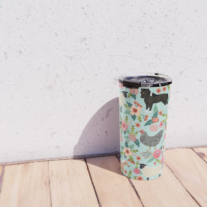 Farm animal sanctuary pig chicken cows horses sheep floral pattern gifts Travel Mug Gallery Image 4
