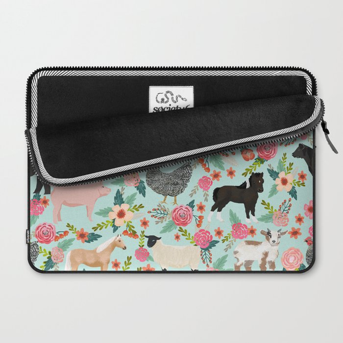 Farm animal sanctuary pig chicken cows horses sheep floral pattern gifts Laptop Sleeve Gallery Image 2
