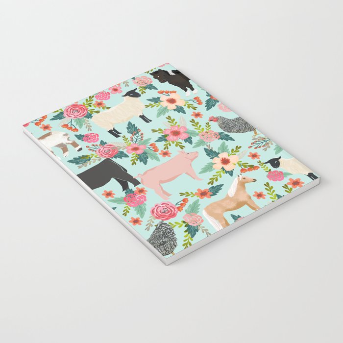 Farm animal sanctuary pig chicken cows horses sheep floral pattern gifts Notebook Gallery Image 3