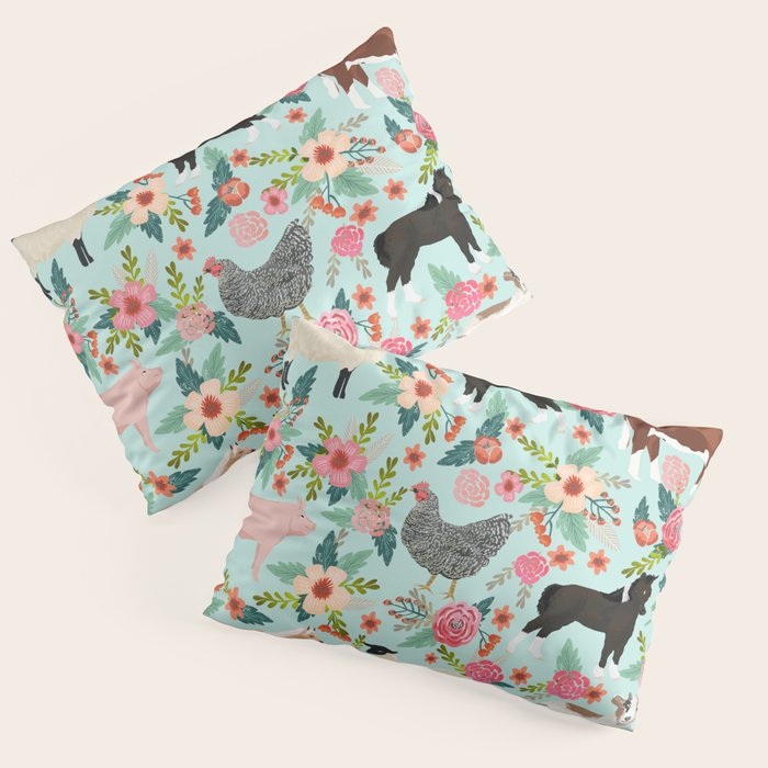 Farm animal sanctuary pig chicken cows horses sheep floral pattern gifts Pillow Sham Gallery Image 1