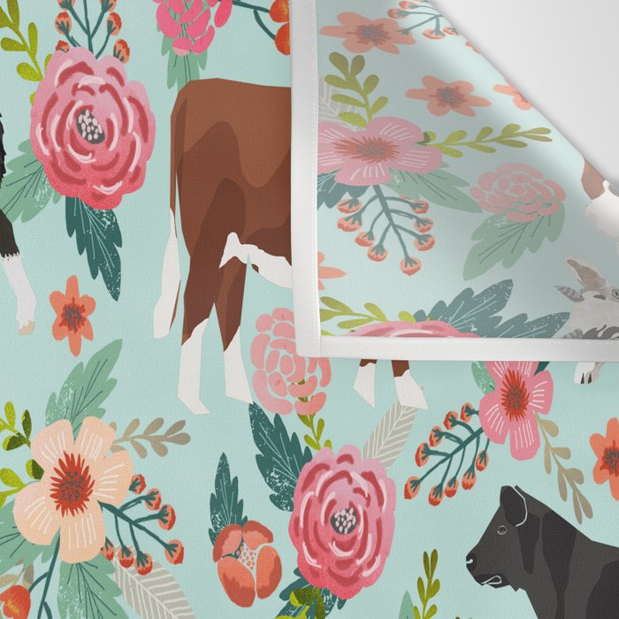 Farm animal sanctuary pig chicken cows horses sheep floral pattern gifts Wall Tapestry Gallery Image 3