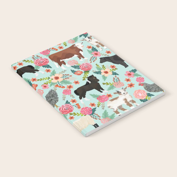 Farm animal sanctuary pig chicken cows horses sheep floral pattern gifts Notebook Gallery Image 2