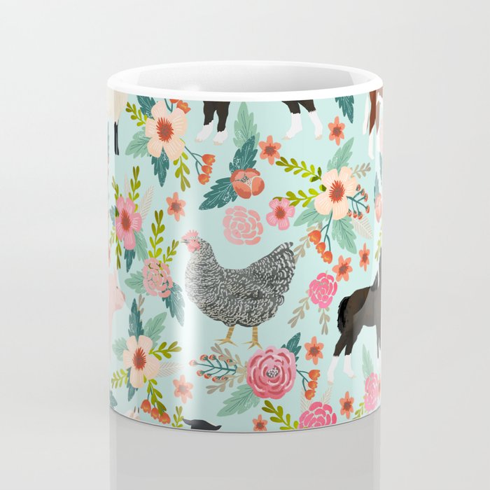 Farm animal sanctuary pig chicken cows horses sheep floral pattern gifts Coffee Mug Gallery Image 4