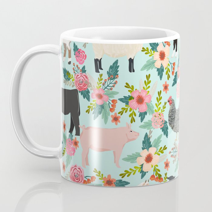 Farm animal sanctuary pig chicken cows horses sheep floral pattern gifts Coffee Mug Gallery Image 3