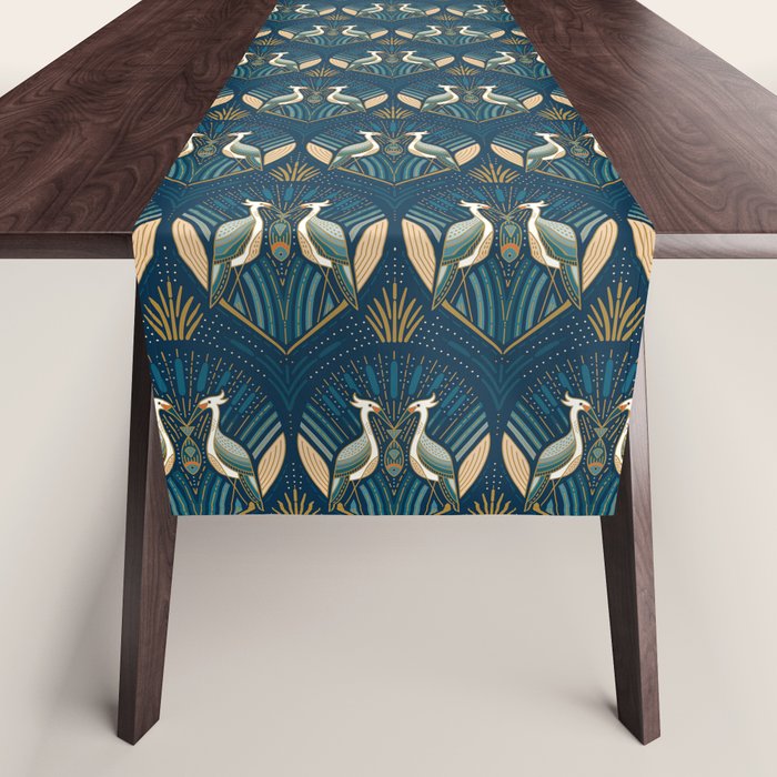 Art Deco Herons - Blue Table Runner Gallery Image 1
