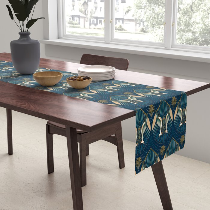 Art Deco Herons - Blue Table Runner Gallery Image 2