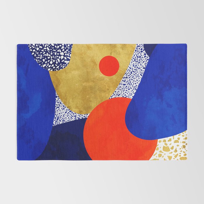 Terrazzo galaxy blue night yellow gold orange Rug Gallery Image 2