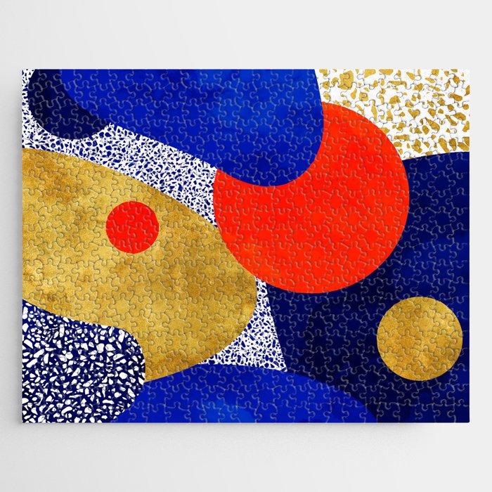 Terrazzo galaxy blue night yellow gold orange Jigsaw Puzzle Gallery Image 1