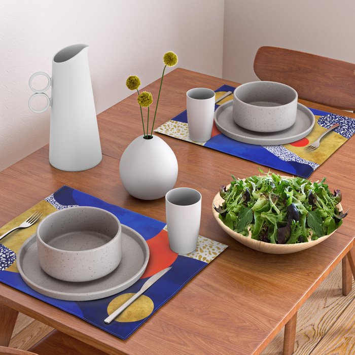 Terrazzo galaxy blue night yellow gold orange Placemat Gallery Image 2