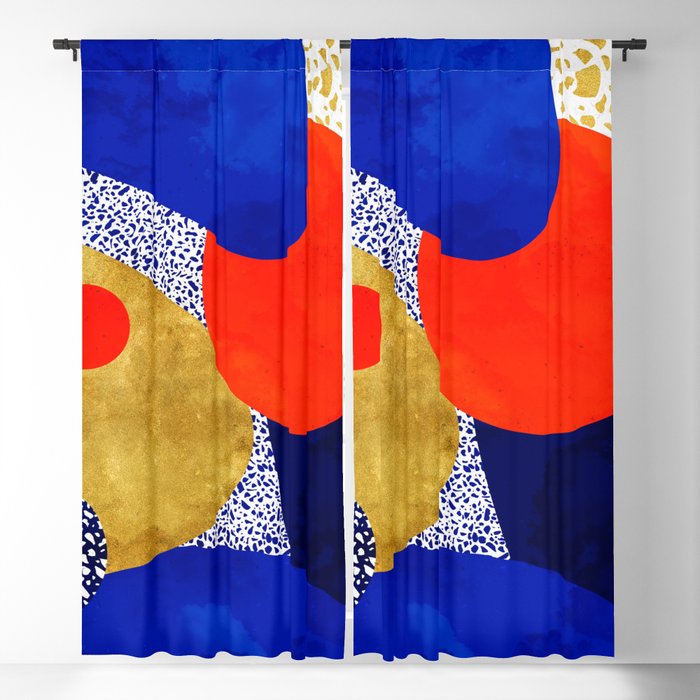 Terrazzo galaxy blue night yellow gold orange Window Curtain Gallery Image 1