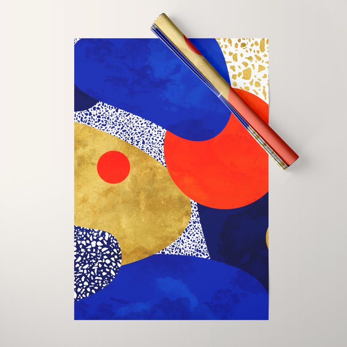 Terrazzo galaxy blue night yellow gold orange Wrapping Paper Gallery Image 1