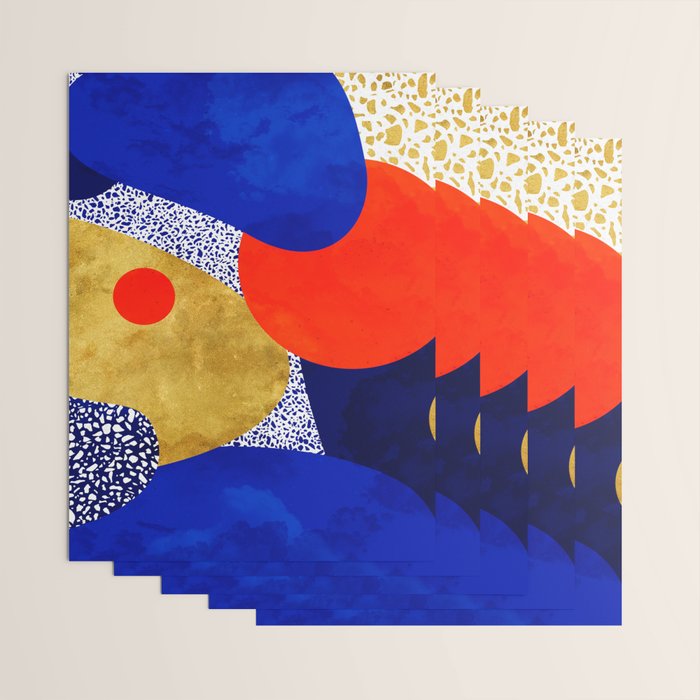 Terrazzo galaxy blue night yellow gold orange Wrapping Paper Gallery Image 3