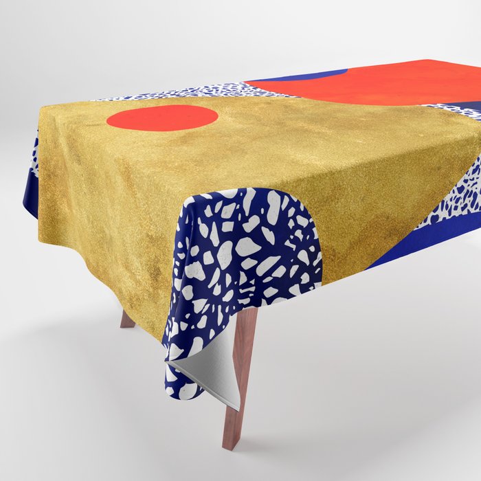 Terrazzo galaxy blue night yellow gold orange Tablecloth Gallery Image 1