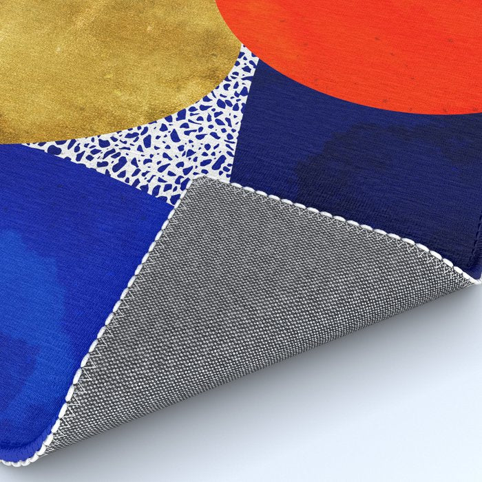 Terrazzo galaxy blue night yellow gold orange Rug Gallery Image 4