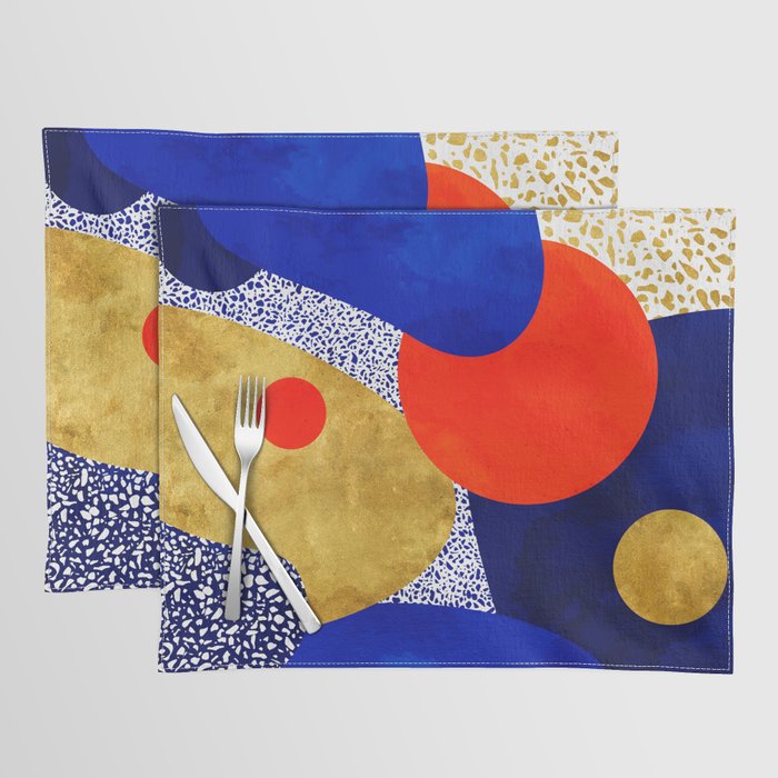 Terrazzo galaxy blue night yellow gold orange Placemat Gallery Image 1