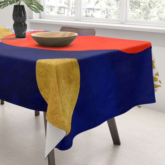 Terrazzo galaxy blue night yellow gold orange Tablecloth Gallery Image 3