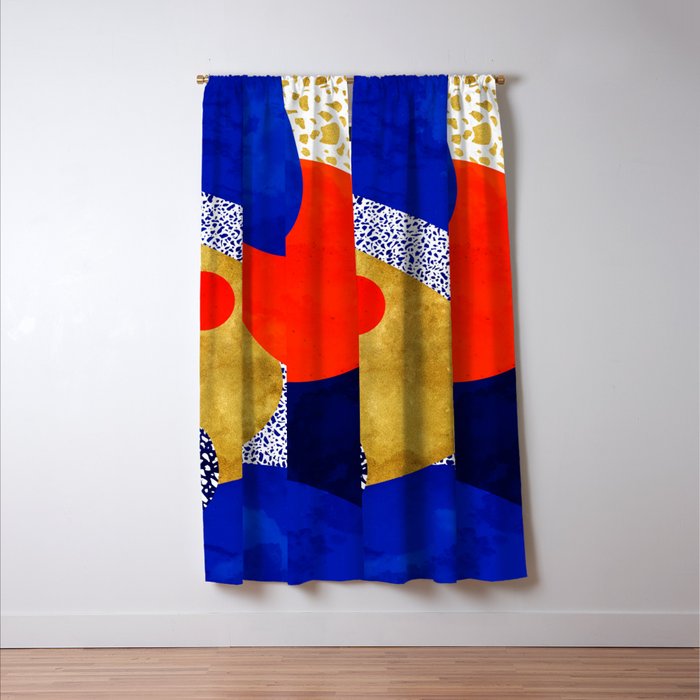 Terrazzo galaxy blue night yellow gold orange Window Curtain Gallery Image 3