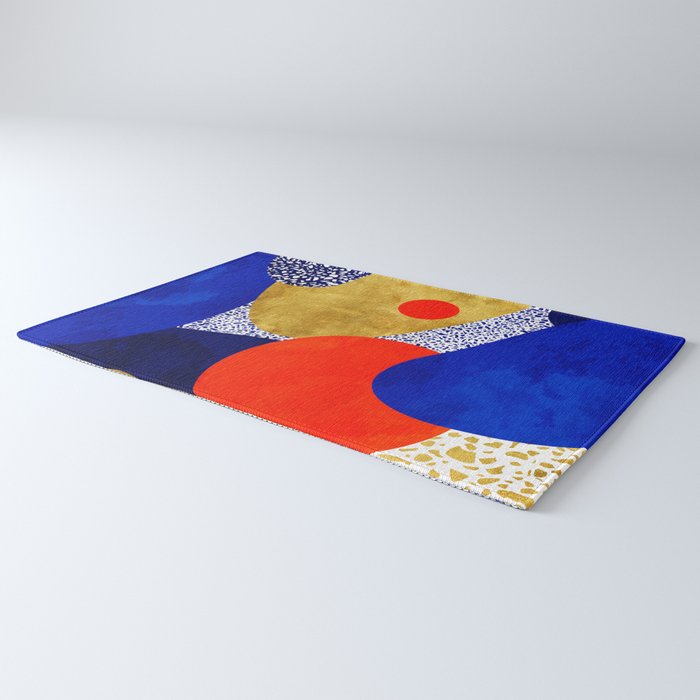 Terrazzo galaxy blue night yellow gold orange Rug Gallery Image 3