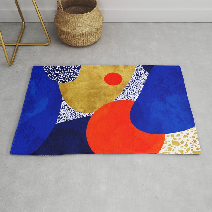 Terrazzo galaxy blue night yellow gold orange Rug Gallery Image 1