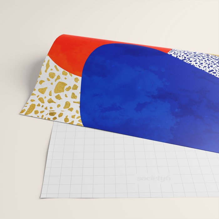 Terrazzo galaxy blue night yellow gold orange Wrapping Paper Gallery Image 2