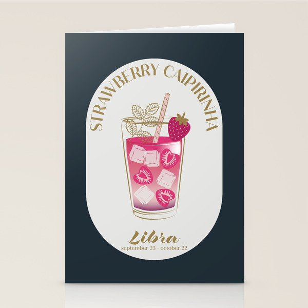 Strawberry Caipirinha Cocktail Zodiac Sign Stationery Card Gallery Image 2