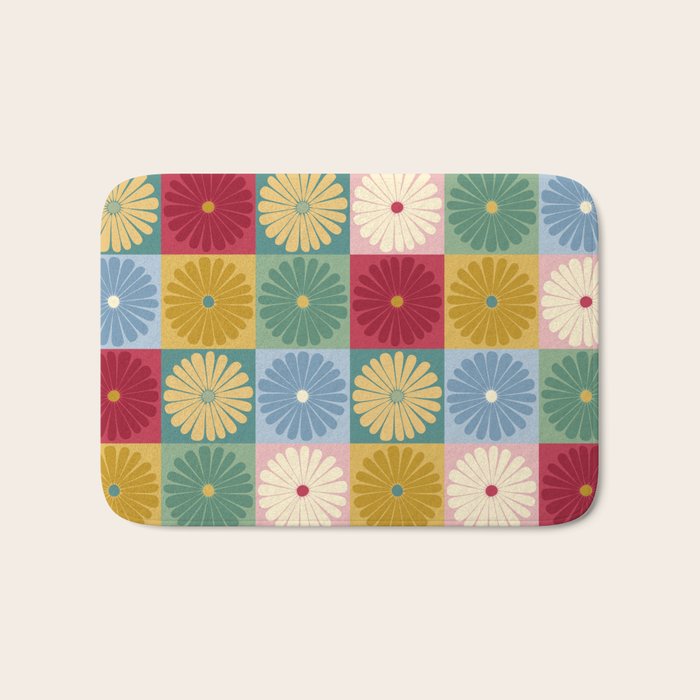 Retro Flowers Check Pattern XX Bath Mat Gallery Image 1