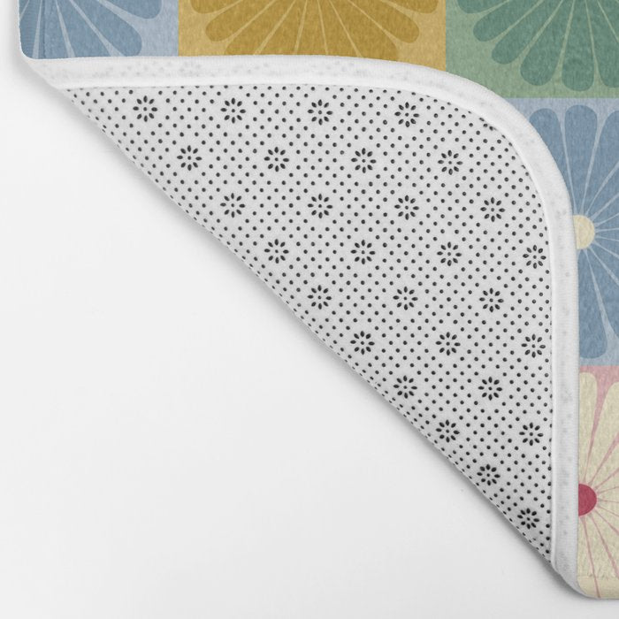 Retro Flowers Check Pattern XX Bath Mat Gallery Image 2