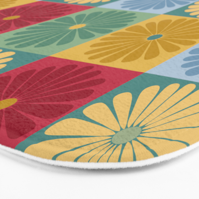 Retro Flowers Check Pattern XX Bath Mat Gallery Image 3