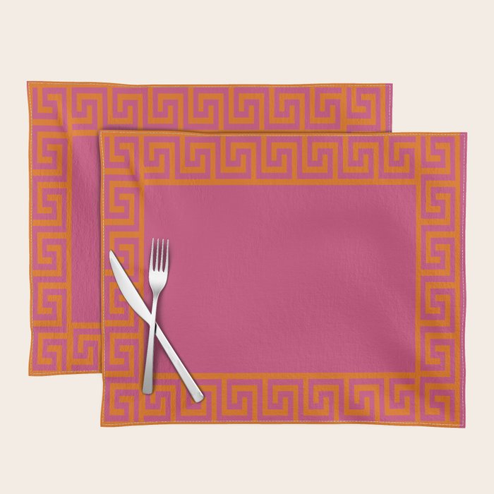 Pink Greek Key Print Placemat Gallery Image 1