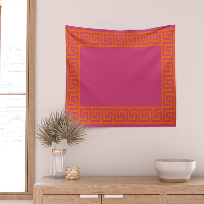 Pink Greek Key Print Wall Tapestry Gallery Image 2