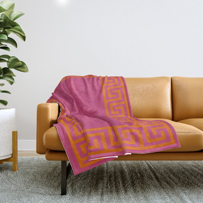 Pink Greek Key Print Throw Blanket Gallery Image 1