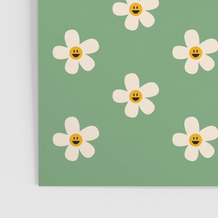 Retro Happy Daisy Flower in Green Poster Gallery Image 3