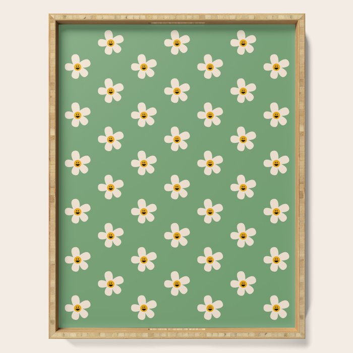 Retro Happy Daisy Flower in Green Serving Tray Gallery Image 1
