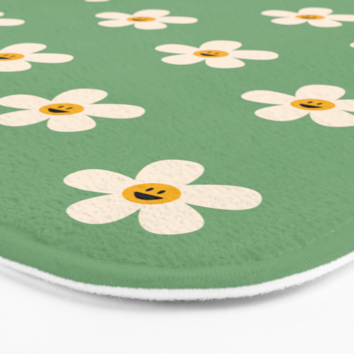 Retro Happy Daisy Flower in Green Bath Mat Gallery Image 3