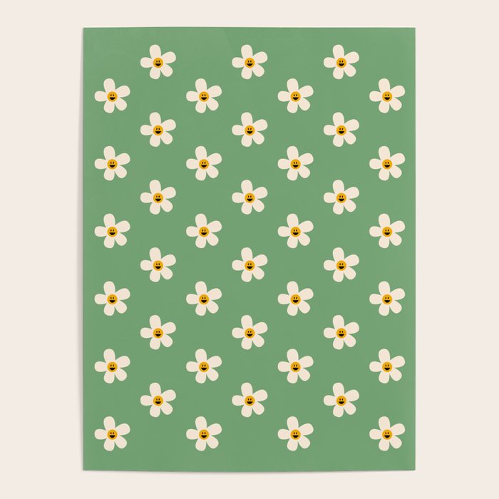 Retro Happy Daisy Flower in Green Poster Gallery Image 4