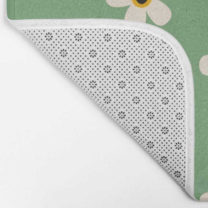 Retro Happy Daisy Flower in Green Bath Mat Gallery Image 2